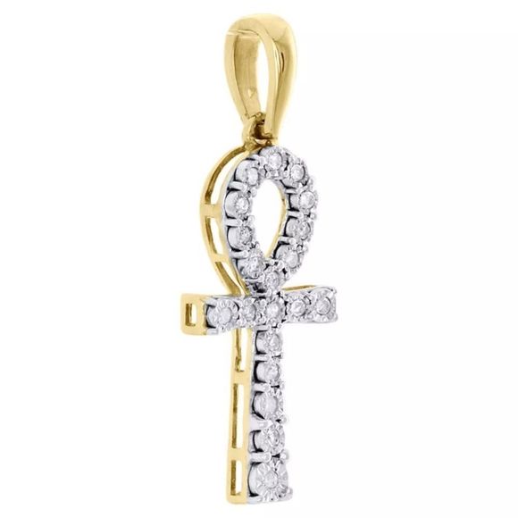 Real 10K Gold & Diamond Ankh Pendant Prong Set NEW - Picture 3 of 5